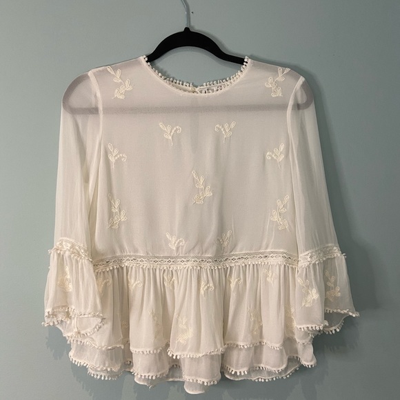 Zara White Peasant Blouse with Embroidery, S - Picture 7 of 10